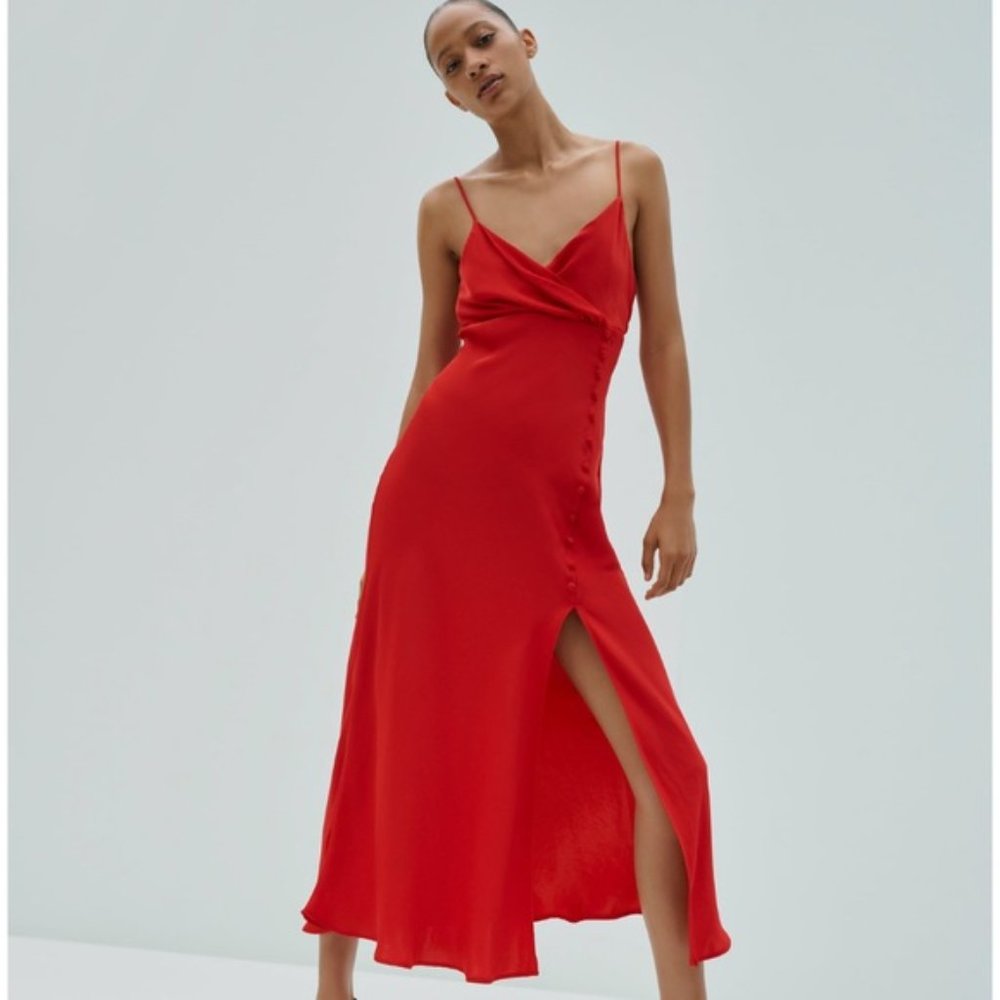 Satin Red Midi Dress / Zara